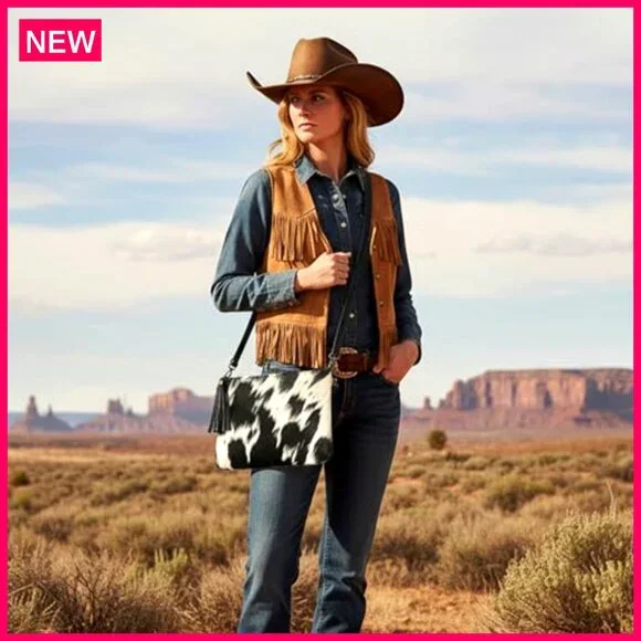 Genuine Cowhide Hair-On Crossbody Bag with Adjustable Detachable Strap
